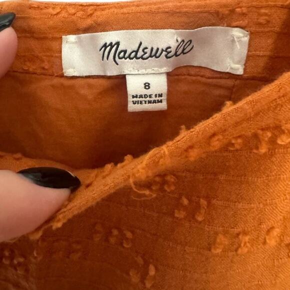 Madewell Puff Sleeve Smocked Dress Mini Textured Dots Mulled Cider Orange Size 8 - Picture 8 of 10